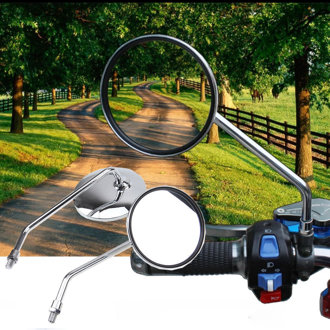 Chrome Motorcycle Rear view Side Mirrors - Roadies Store