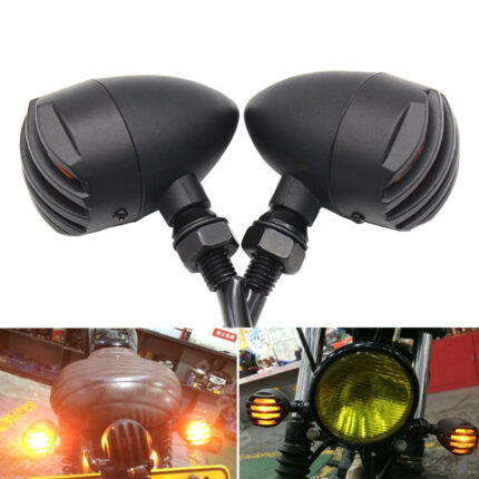 2PCS Cafe Racer Metal Grill Bullet Style Motorcycle Turn Signal Lights Flashers Indicators For Honda Yamaha Kawasaki Suzuki Ducati Harley