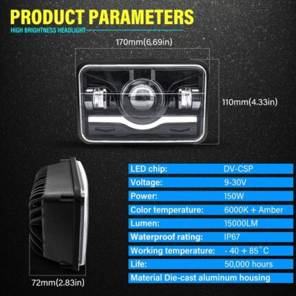 Square 6X4 LED Panel Headlight SAFEGO 1Pcs Sealed Beam Headlamp Projector For Jeep Motorcycle Honda CG125 CD70
