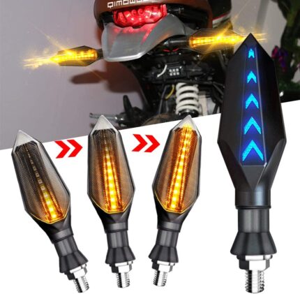 2pcs Universal Arrow Blue Motorcycle Turn Signal Indicator Lights Yellow Flowing DRL Daytime Running Lights for Motorbike Yamaha Suzuki Honda Waterproof .(Amber/Blue)