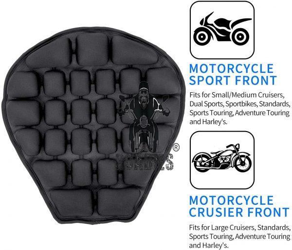JFT Motorcycle Air Cushion Seat Pad Black Pressure Relief Ride Motorcycle Air Cushion Large for Cruiser Touring Saddles 