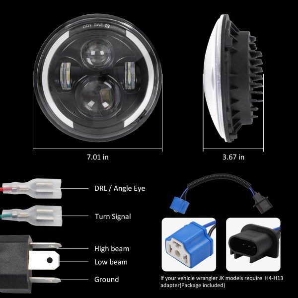 Motorcycle Headlights 4 Projector with DRL Halo Half Ring