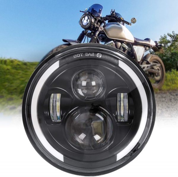 Motorcycle Headlights 4 Projector with DRL Halo Half Ring