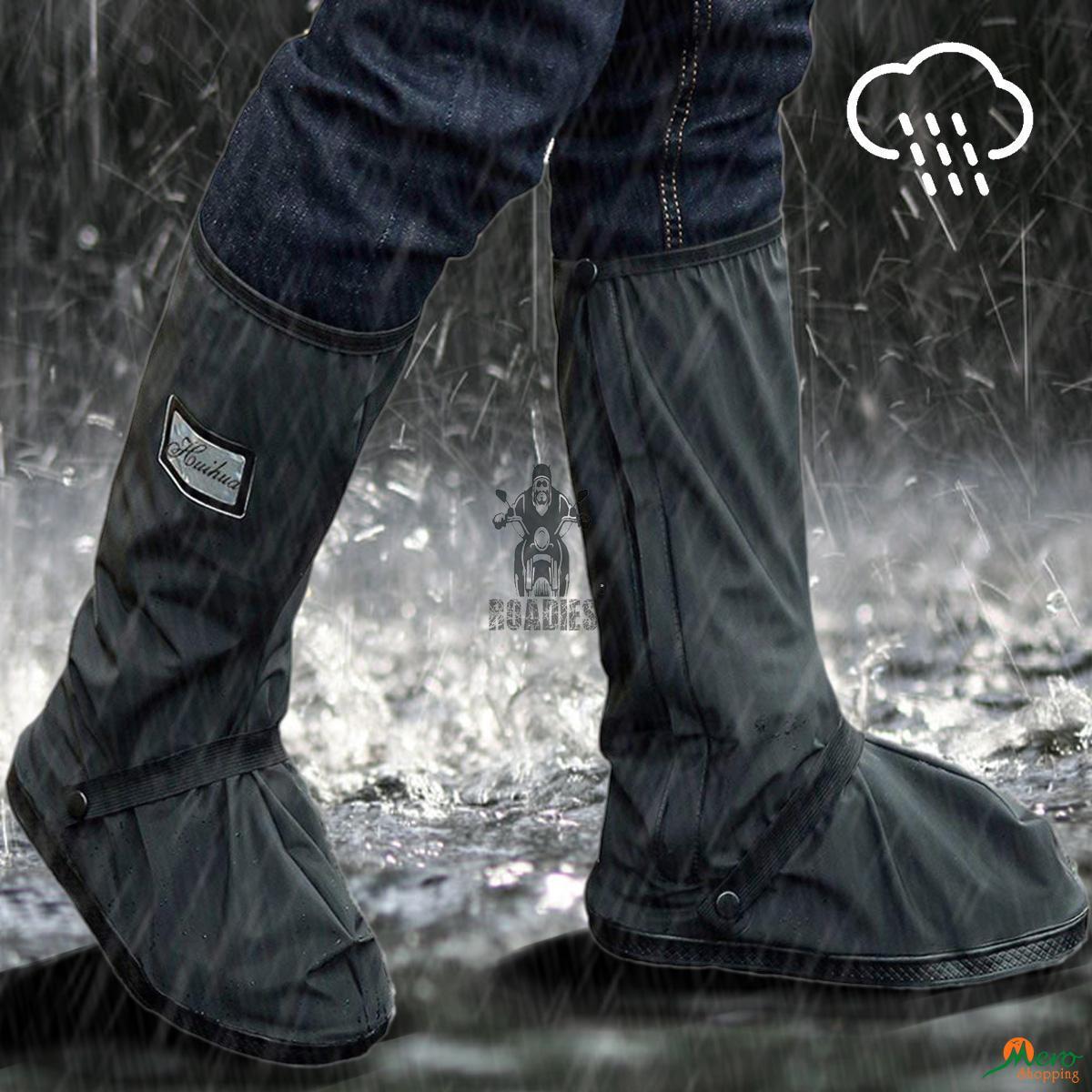 WS Waterproof Shoes Cover with Reflector Rain Snow Boots Black Reusable Covers Gear for Motorcycle Fishing-1 Pair 