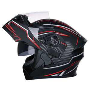 JIEKAI JK-902 Red & Matt Black Uplift Dual Visor Helmet DOT