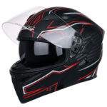 JIEKAI JK-902 Red & Matt Black Uplift Dual Visor Helmet DOT