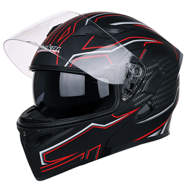 JIEKAI JK-902 Red & Matt Black Uplift Dual Visor Helmet DOT