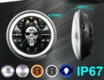 Projector LED Headlight RGB Skull Design With White Yellow Halo Ring High Low Beam DRL | H4 7′′ Inch LED Headlights| Motorcyle | Jeep | Harley