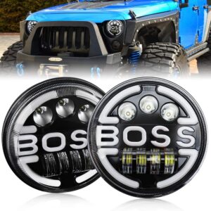 7 inch BOSS Projector LED Headlight With Yellow White DRL For Motorcycle Jeep