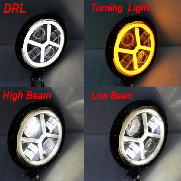 7 inch X Projector LED Headlight With Yellow White DRL Halo For Motorcycle Jeep