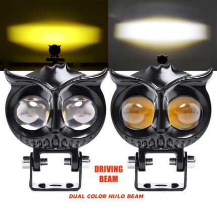 LIU HJG Dual Two 2 LED OWL Shape 2.8" External Auxiliary Projector Dual Color Yellow White LED Lights Fog Light Metal Body 2PC