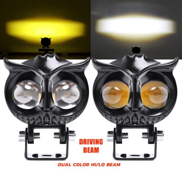 LIU HJG Dual Two 2 LED OWL Shape 2.8" External Auxiliary Projector Dual Color Yellow White LED Lights Fog Light Metal Body 2PC