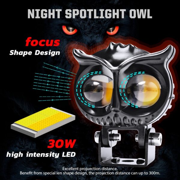 LIU HJG Dual Two 2 LED OWL Shape 2.8" External Auxiliary Projector Dual Color Yellow White LED Lights Fog Light Metal Body 2PC