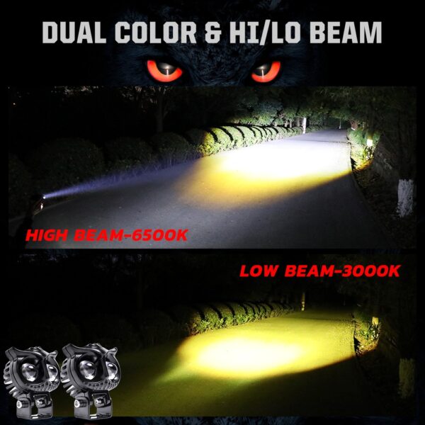 HJG Auxiliary Owl Projector Dual Color Yellow White 40W LED Lights Fog Light