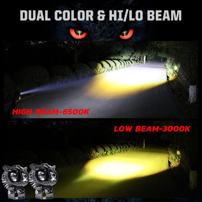 LIU HJG Dual Two 2 LED OWL Shape 2.8" External Auxiliary Projector Dual Color Yellow White LED Lights Fog Light Metal Body 2PC