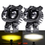 LIU HJG Dual Two 2 LED OWL Shape 2.8" External Auxiliary Projector Dual Color Yellow White LED Lights Fog Light Metal Body 2PC