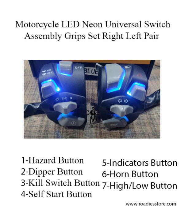 Motorcycle LED Neon Universal Kill Switch | Dipper | Hazards | Assembly Grips SET Honda CB150F Yamaha YBR125 Suzuki GS150