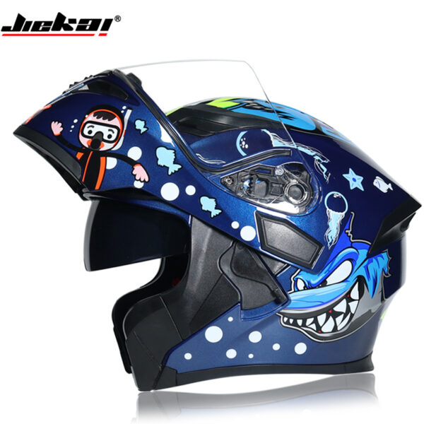 JIEKAI JK-902 Shark 46 Blue Uplift Dual Visor Helmet DOT Filp Up