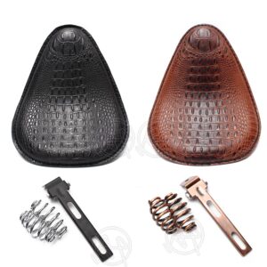 Motorcycle Cafe Racer BrownBlack Crocodile Leather Spring Solo Bobber Seat For Harley Custom Chopper Bobber