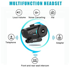 SCS S9 Motorcycle Helmet Bluetooth Headset 2000m 6 Riders Intercoms with CVC Noise Cancellation Call Music FM