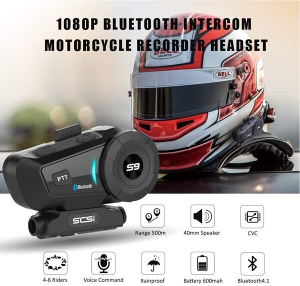 SCS S9 Motorcycle Helmet Bluetooth Headset 2000m 6 Riders Intercoms with CVC Noise Cancellation Call Music FM