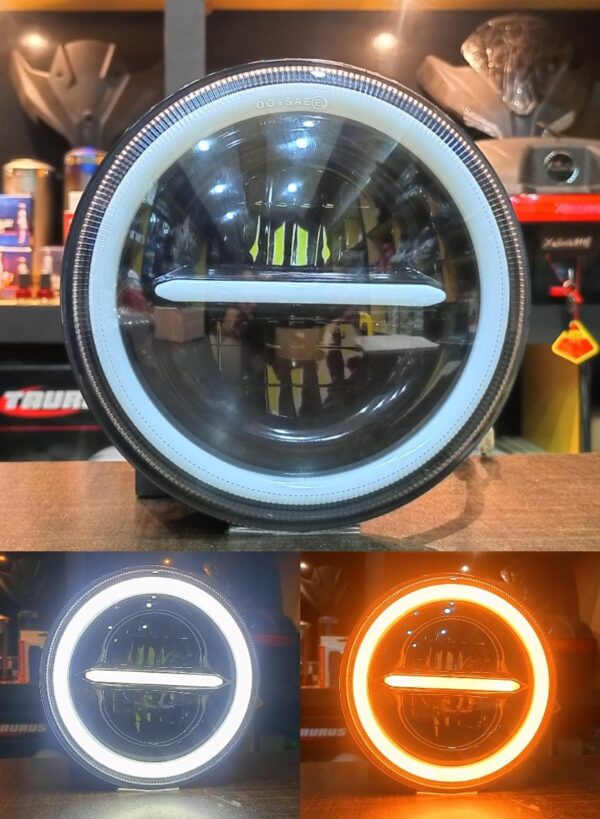 7 inch Projector LED Headlight With Center Line Yellow White DRL Panel