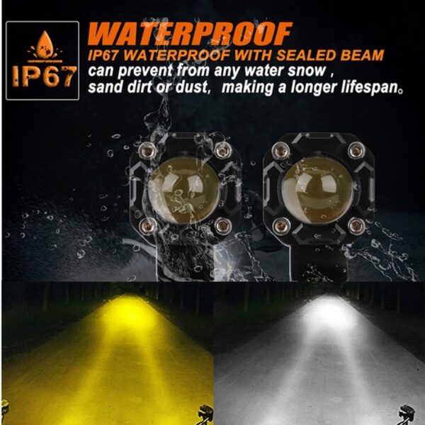 D2 Auxiliary LED Light Dual Color Yellow White 25W Pair Mini Driving Light for Motorcycle Truck Off-Road IP67 Waterproof Aluminum 2pc Pair Fog Light