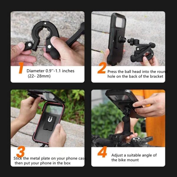 360 Adjustable Mobile Holder Magnetic 4-7 Inch Waterproof Case For Bike Motorcycle Handlebar