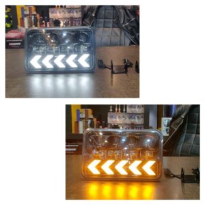 Square 6×4 Projector LED Panel Headlight With Arrow DRL For Jeep Honda CG125 CD70