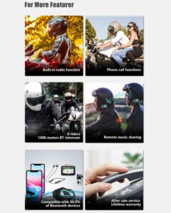 FreedConn T-Max Pro 1200m 8 Riders Motorcycle Helmet Bluetooth Intercom with Music Sharing 
