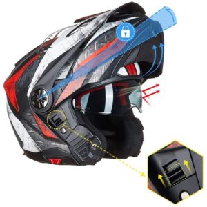 FASEED F-909 Glossy Black White Red Adventure Modular Helmet Dual Lens Built-in Visor With Motocross Peak & Pinlock INCLUDED