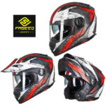 FASEED F-909 Glossy Black White Red Adventure Modular Helmet Dual Lens Built-in Visor With Motocross Peak & Pinlock INCLUDED