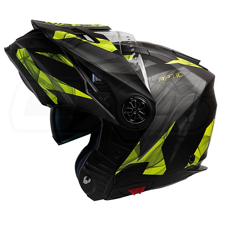 FASEED F-909 Glossy Black with Green Adventure Modular Helmet Dual Lens Built-in Visor With Motocross Peak & Pinlock INCLUDED