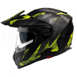 FASEED F-909 Glossy Black with Green Adventure Modular Helmet Dual Lens Built-in Visor With Motocross Peak & Pinlock INCLUDED
