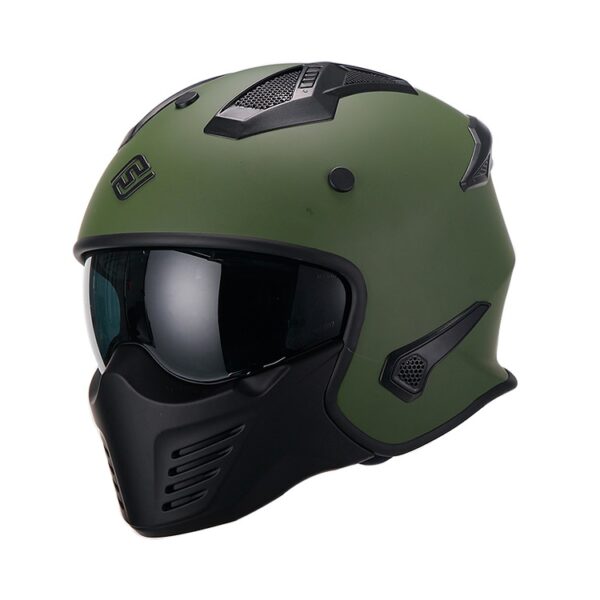 FASEED FS-726 X Detachable Skull Mask Street Fighter Army Green Motorcycle Helmet