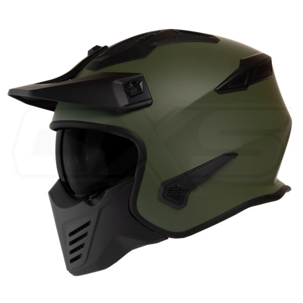 FASEED FS-726 X Detachable Skull Mask Street Fighter Army Green Motorcycle Helmet