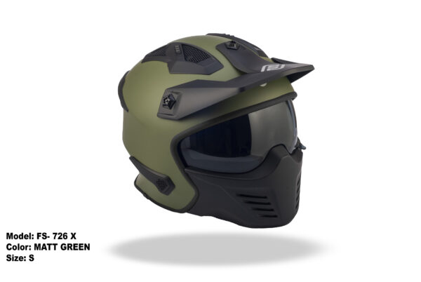 FASEED FS-726 X Detachable Skull Mask Street Fighter Army Green Motorcycle Helmet