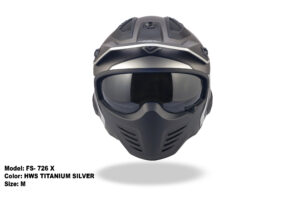 FASEED FS-726 X HWS TITANIUM SILVER Detachable Skull Mask Street Fighter Army Green Motorcycle Helmet