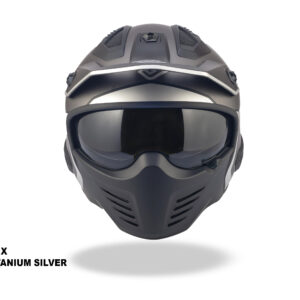 FASEED FS-726 X HWS TITANIUM SILVER Detachable Skull Mask Street Fighter Army Green Motorcycle Helmet