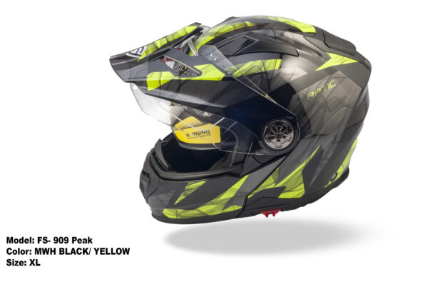 FASEED FS-909 Glossy Black with Green Adventure Modular Helmet Dual Lens Built-in Visor With Motocross Peak & Pinlock INCLUDED