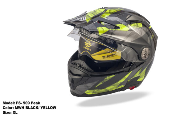 FASEED FS-909 Glossy Black with Green Adventure Modular Helmet Dual Lens Built-in Visor With Motocross Peak & Pinlock INCLUDED