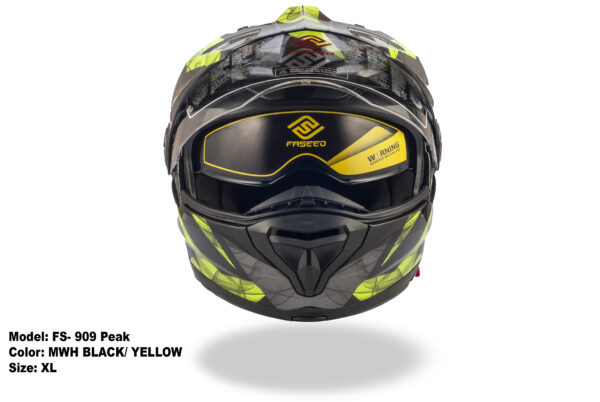 FASEED FS-909 Glossy Black with Green Adventure Modular Helmet Dual Lens Built-in Visor With Motocross Peak & Pinlock INCLUDED