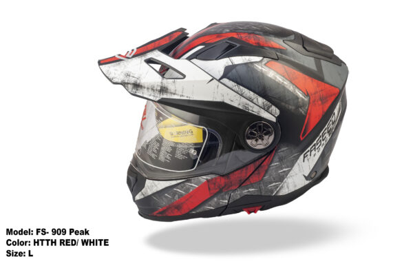 FASEED FS-909 Matt Black White Red Adventure Modular Helmet Dual Lens Built-in Visor With Motocross Peak & Pinlock INCLUDED