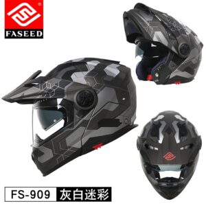 FASEED FS-909 Matt Grey Silver Black Adventure Modular Helmet Dual Lens Built-in Visor With Motocross Peak & Pinlock INCLUDED