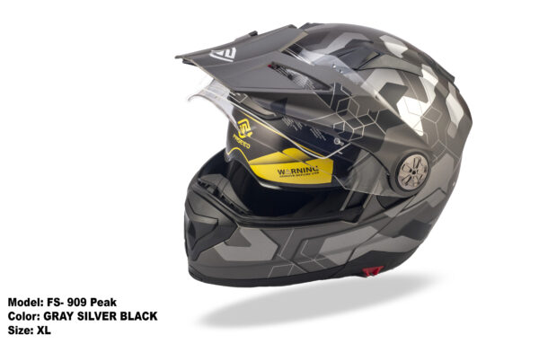 FASEED FS-909 Matt Grey Silver Black Adventure Modular Helmet Dual Lens Built-in Visor With Motocross Peak & Pinlock INCLUDED