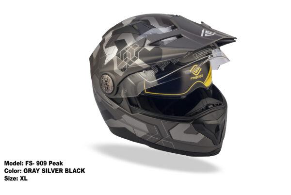 FASEED FS-909 Matt Grey Silver Black Adventure Modular Helmet Dual Lens Built-in Visor With Motocross Peak & Pinlock INCLUDED