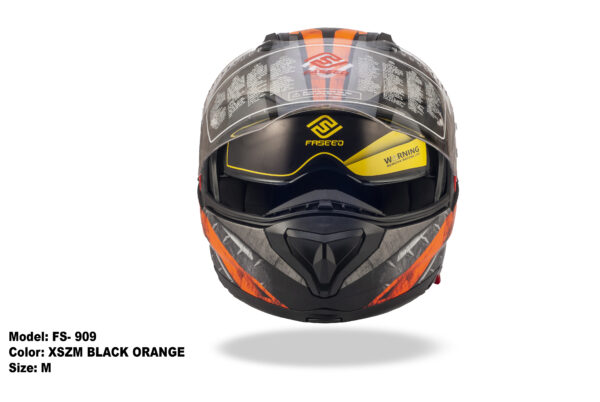 FASEED FS-909 Without Peak XSZM BLACK ORANGE Modular Helmet Dual Lens Built-in Visor With Motocross Pinlock INCLUDED