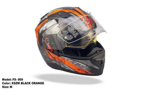 FASEED FS-909 Without Peak XSZM BLACK ORANGE Modular Helmet Dual Lens Built-in Visor With Motocross Pinlock INCLUDED