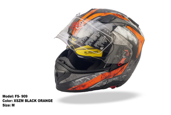 FASEED FS-909 Without Peak XSZM BLACK ORANGE Modular Helmet Dual Lens Built-in Visor With Motocross Pinlock INCLUDED