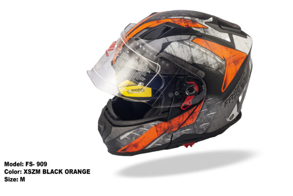 FASEED FS-909 Without Peak XSZM BLACK ORANGE Modular Helmet Dual Lens Built-in Visor With Motocross Pinlock INCLUDED